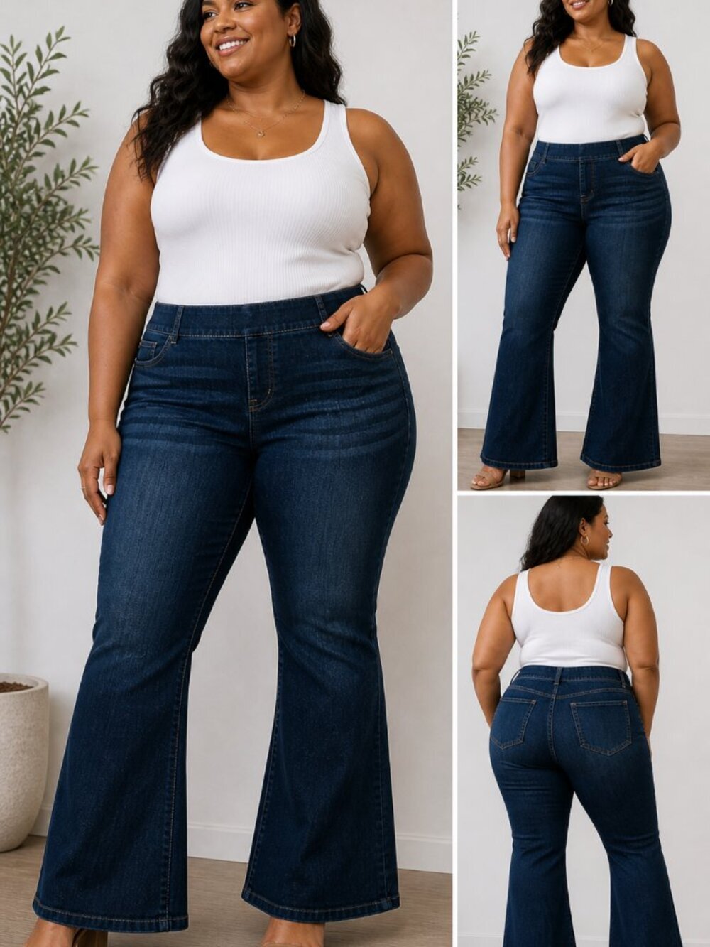 SPANX Pull On Flare Jeans 1X Dark Wash Stretch High Rise Comfort